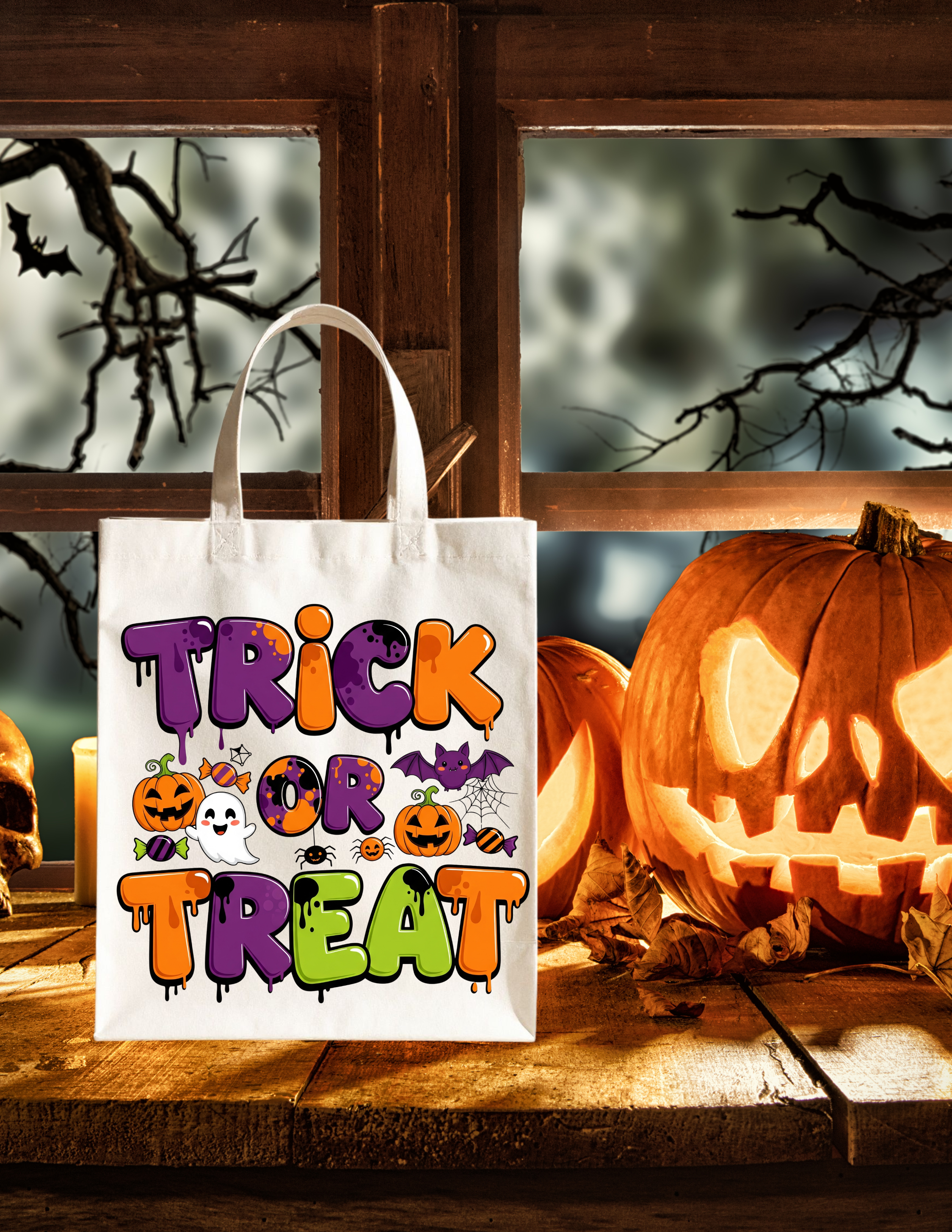 Trick or Treat PNG |Halloween Pumpkin PNG | Spooky Season Sublimation | Halloween PNG for Tote, Mug & T-Shirt Designs | 2 Styles